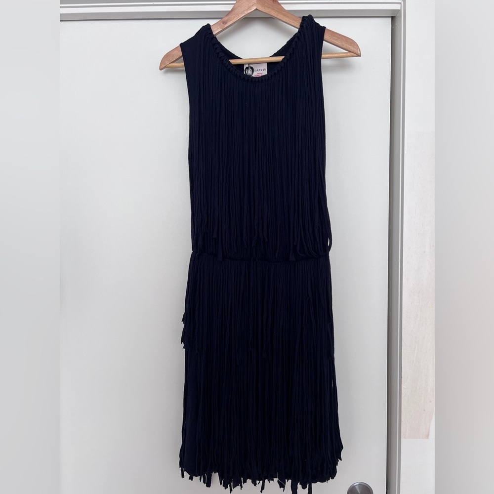 Lanvin vintage fringe dress navy
